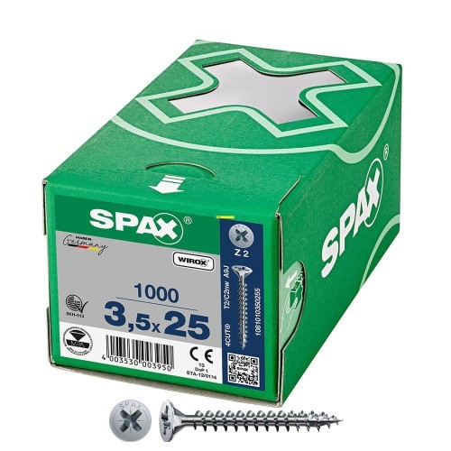 Tornillo Universal Acero 3.5X25mm Cabeza Plana Ranura Cruz Rollo 1000Unidades SPAX