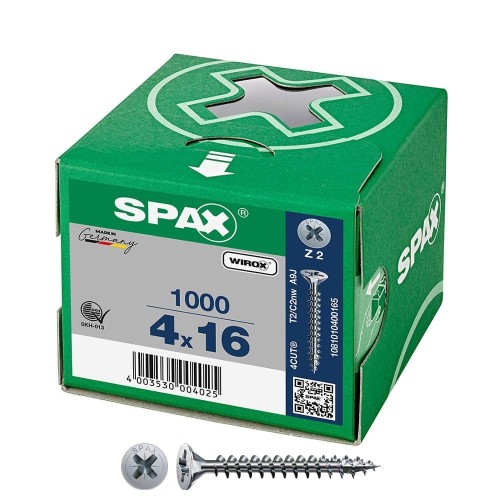 Tornillo Universal Acero 4x16mm Cabeza Plana Rosca Completa Cruz Z2 Caja 1000 Unidades SPAX