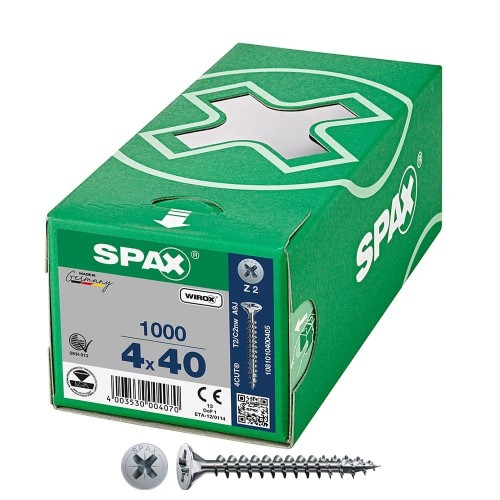 Tornillo Universal Acero 4X40MM Cabeza Plana Rosca Completa Ranura Cruz Z2 Caja 1000 Unidades SPAX