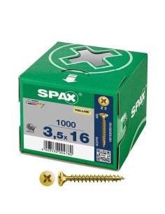 Tornillo Universal Acero 3.5X16MM Cabeza Plana Rosca Completa Ranura Cruz Z2 Yellox 1000 Unidades SPAX