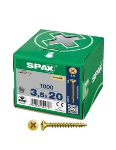 Tornillo Universal Acero 3.5x20mm Cabeza Plana Acabado Yellox Ranura Cruz Z2 Rollo 1000 Unidades SPAX