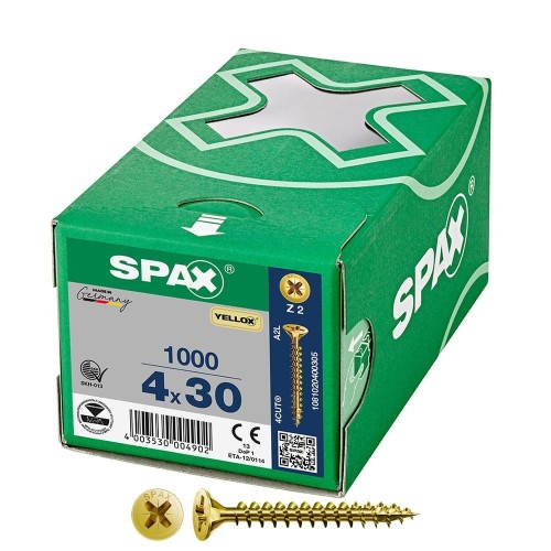 Tornillo Universal Acero 4x30mm Cabeza Plana Rosca Completa Ranura Cruz 1000 Unidades SPAX