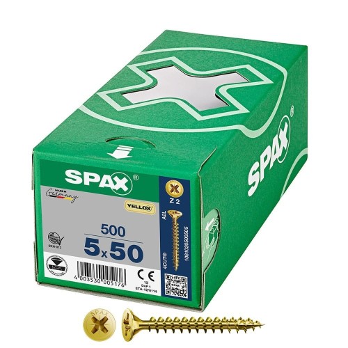 Tornillo Universal Acero 5x50MM Cabeza Plana Rosca Completa Cruz Z2 4CUT 500 Unidades SPAX