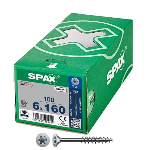 Tornillo Universal Rosca Parcial Cabeza Plana 6x160mm T30 100 Unidades SPAX