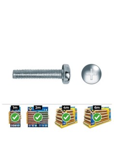 Tornillo Métrico Acero 6x50mm Zincado Cabeza Alomada Philips 100 Unidades CELO