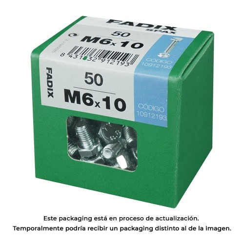 Tornillo Acero Cincado M6x10mm Cabeza Hexagonal Con Tuerca Caja 50 Unidades FADIX