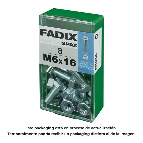 Tornillo Métrico Acero Cincado 6x16mm 8 Unidades Cabeza Hexagonal Con Tuerca FADIX