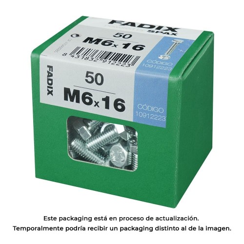 Tornillo Acero Zincado Métrica 6x16mm Cabeza Hexagonal Con Tuerca 50Unidades FADIX