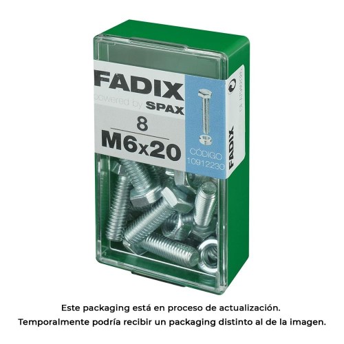 Tornillo Métrico Acero Zincado M6x20mm Cabeza Hexagonal Con Tuerca 8 Unidades FADIX