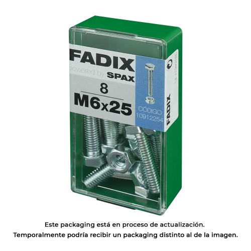 Tornillo Métrico Acero Zincado M6x25mm Cabeza Hexagonal Con Tuerca 8 Unidades FADIX