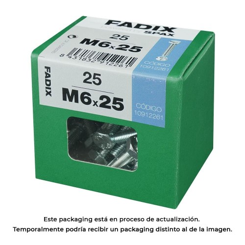 Tornillo Métrico Acero Zincado M6x25mm Cabeza Hexagonal Con Tuerca 25 Unidades FADIX