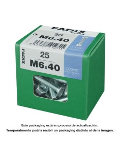 Tornillo Métrico Acero Zincado M6x40mm Cabeza Hexagonal Con Tuerca 25 Unidades FADIX