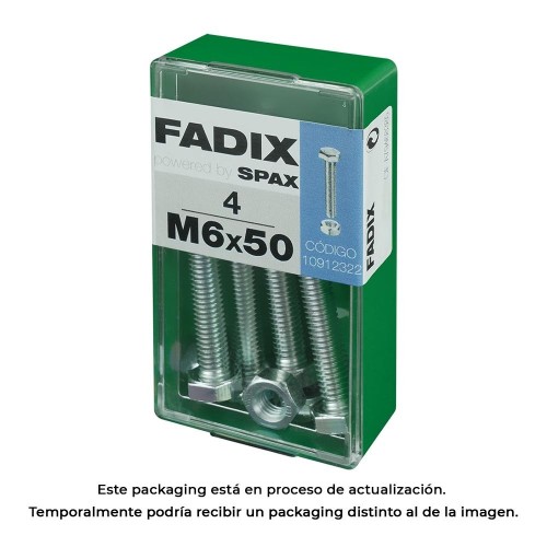 Tornillo Métrico Acero Zincado M6x50mm Cabeza Hexagonal Con Tuerca 4 Unidades FADIX