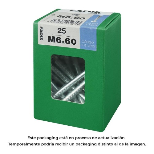 Tornillo Métrico Acero Zincado 6x60mm Cabeza Hexagonal Con Tuerca 25 Unidades FADIX