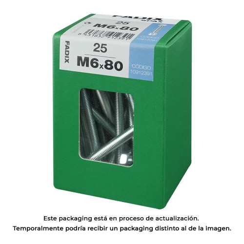 Tornillo Métrico Acero Cincado 6x80mm Tuerca 25 Unidades FADIX