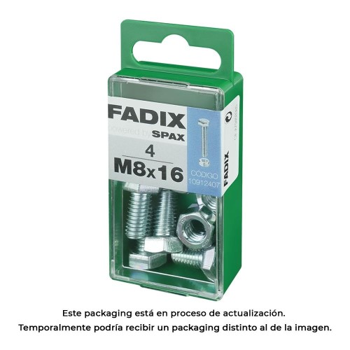 Tornillo Métrico Acero Cincado M8x16mm Cabeza Hexagonal Con Tuerca 4 Unidades FADIX