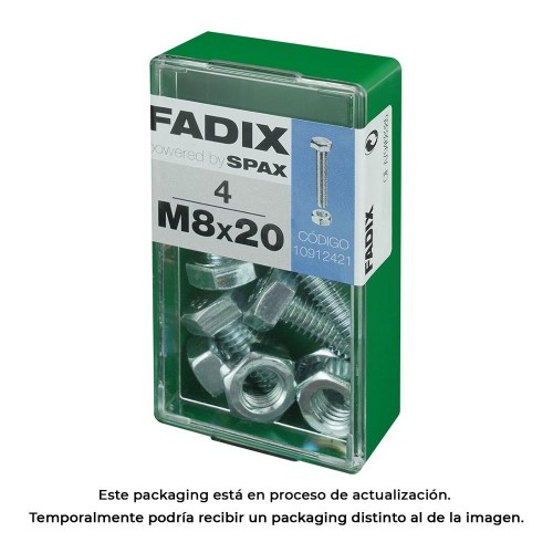 Tornillo Métrico Acero Cincado M8x20mm Cabeza Hexagonal Con Tuerca 4 Unidades FADIX