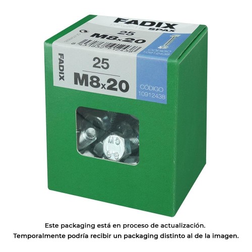 Tornillo Métrico Acero Zincado 8x20mm Cabeza Hexagonal Con Tuerca 25Unidades FADIX