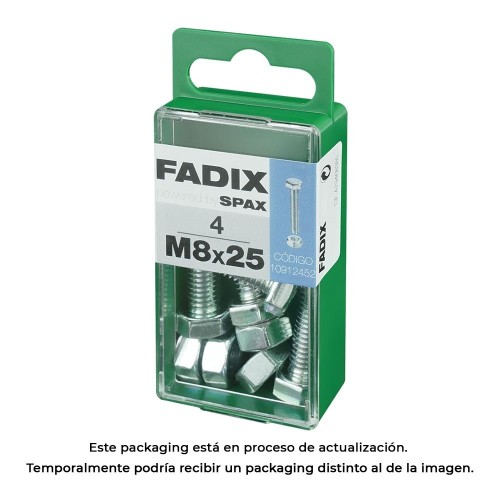 Tornillo Métrico Acero Zincado M8x25mm Cabeza Hexagonal Con Tuerca Caja 4 Unidades FADIX