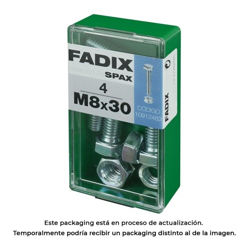 Tornillo Métrico Acero Zincado M8x30mm Cabeza Hexagonal Con Tuerca 4 Unidades FADIX