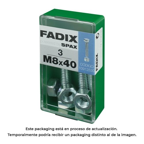 Tornillo Métrico Acero Zincado M8x40mm Con Tuerca 3 Unidades FADIX