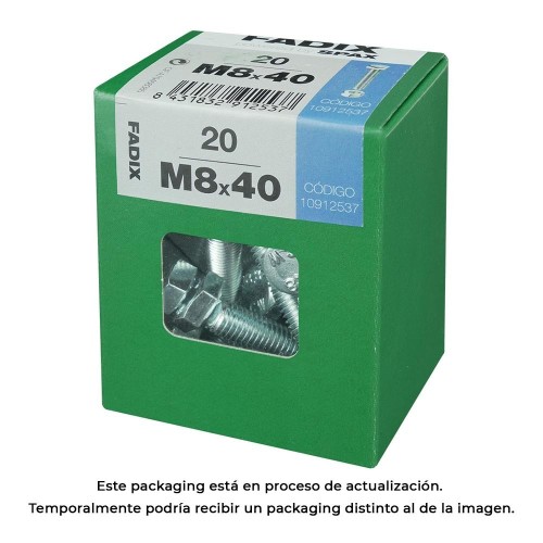 Tornillo Acero Zincado 8x40mm Cabeza Hexagonal Con Tuerca Caja 20 Unidades FADIX