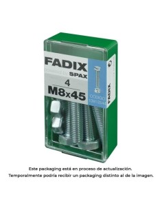 Tornillo Métrico Acero Zincado M8x45mm Con Tuerca 4 Unidades FADIX