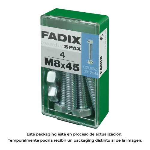 Tornillo Métrico Acero Zincado M8x45mm Con Tuerca 4 Unidades FADIX