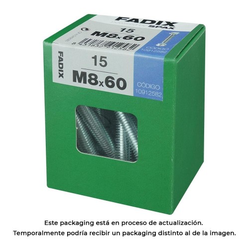 Tornillo Métrico Acero Cincado 8x60mm Cabeza Hexagonal Con Tuerca 15 Unidades FADIX