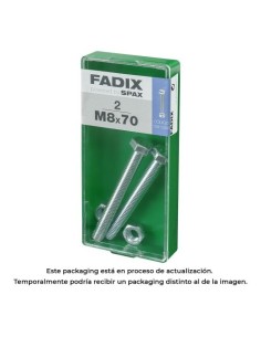 Tornillo Métrico Acero Zincado 8x70mm Con Tuerca 2 Unidades FADIX