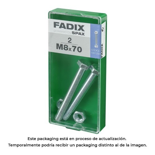 Tornillo Métrico Acero Zincado 8x70mm Con Tuerca 2 Unidades FADIX