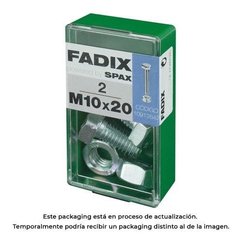 Tornillo Métrico Acero Zincado M10x20mm Cabeza Hexagonal Con Tuerca 2Unidades FADIX