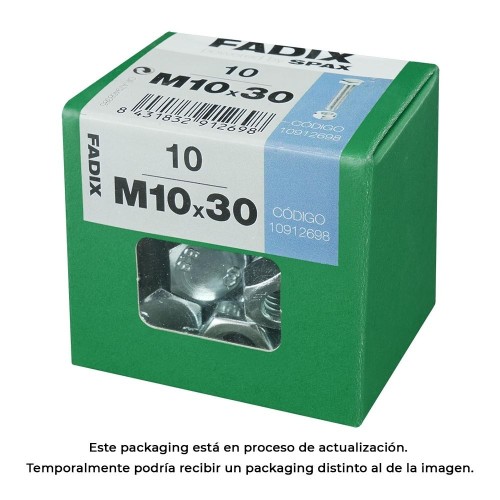Tornillo Métrico Acero Zincado 10x30mm Cabeza Hexagonal Con Tuerca Caja 10Unidades FADIX