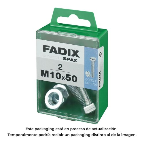 Tornillo Métrico Acero Cincado 10x50mm Hexagonal Con Tuerca 2 Unidades FADIX