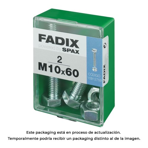Tornillo Métrico Acero Cincado 10x60mm Con Tuerca 2 Unidades FADIX