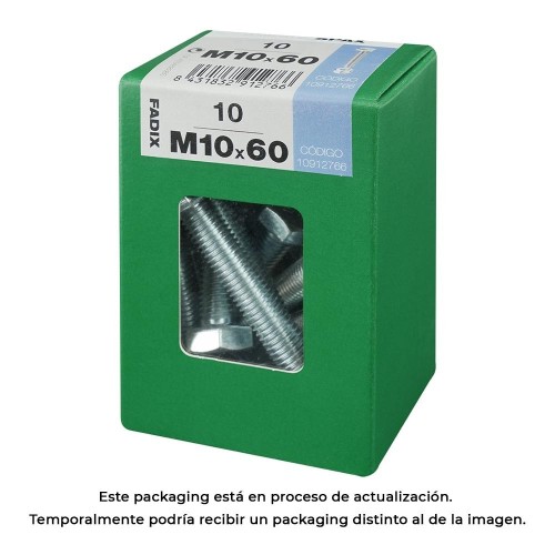 Tornillo Métrico Acero Galvanizado M10x60mm Cabeza Hexagonal Con Tuerca Caja 10 Unidades FADIX