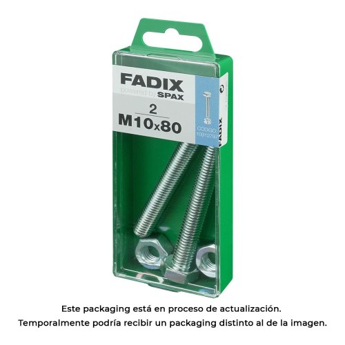 Tornillo Métrico Acero Zincado 10x80mm Hexagonal Con Tuerca 2 Unidades FADIX