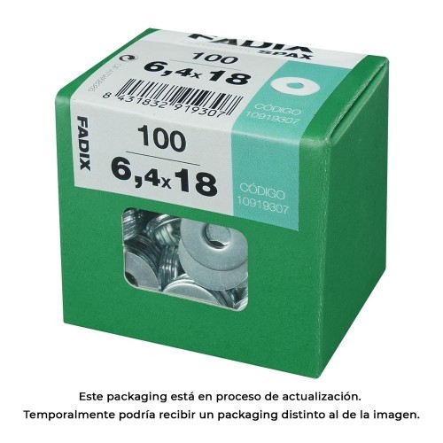 Arandela Plana Ancha Acero Cincado 6.4x18mm 100 Unidades FADIX
