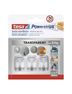 Gancho Autoadhesivo Transparente Soporta 0.5Kg TESA