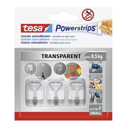 Gancho Autoadhesivo Transparente Soporta 0.5Kg TESA