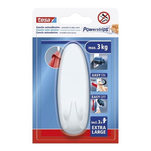Gancho Autoadhesivo Powerstrips Soporta3Kg Blanco TESA