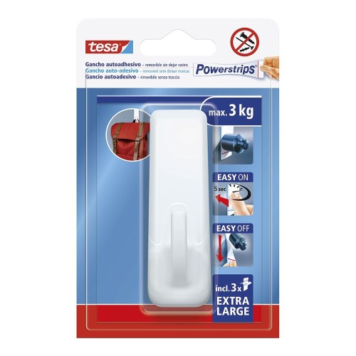 Gancho Autoadhesivo Rectangular Soporta3Kg Blanco TESA