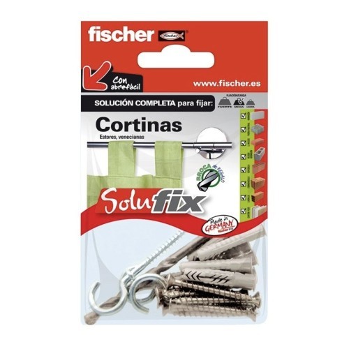 Kit Fijación Cortinas Plástico 8 Tacos 6x35mm 8 Tornillos 4.5x40mm 4 Hembrillas 4.5x68mm 1 Broca 6mm Fischer