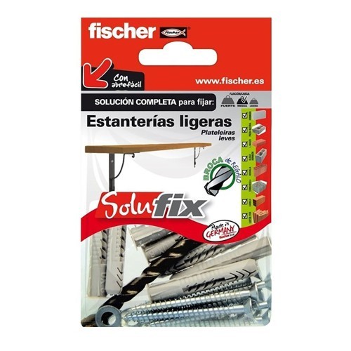 Kit Fijación Estanterías Ligeras 12 Tacos UX 6x35mm 12 Tornillos 4.5x45mm 12 Tornillos Madera FPF-SZ 35x12mm 1 Broca 6mm Fischer