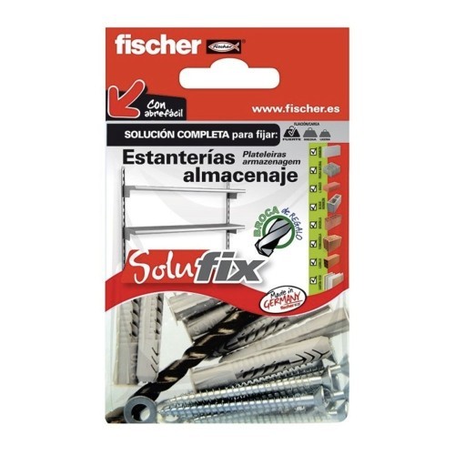 Kit Fijación Estanterías 8TacosUX8x50mm 8Tornillos5x60mm 8ArandelasM5 1Broca8mm Fischer