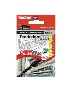 Kit Fijación Tendedero Pared Techo 4Tacos SX8x65mm 4Tornillos 6x70mm 4Arandelas M6 1Broca 8mm Fischer