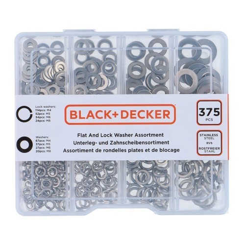 Surtido Arandelas Planas Seguridad Negro Plata 120Unidades BLACK+DECKER