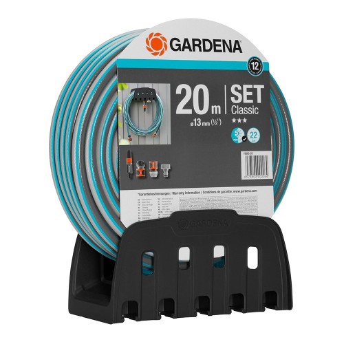 Kit Manguera Jardín PVC 20m 13mm Accesorios Soporte Mural GARDENA