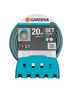 Kit Manguera Jardín PVC 20m 13mm Accesorios Soporte Mural Gardena