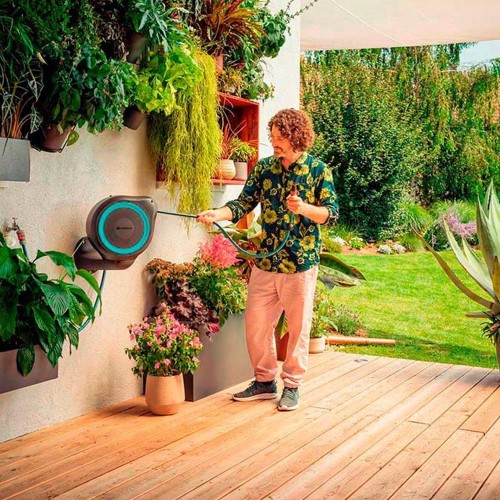 Portamangueras Automático 15m Azul Turquesa Accesorios Incluidos Gardena